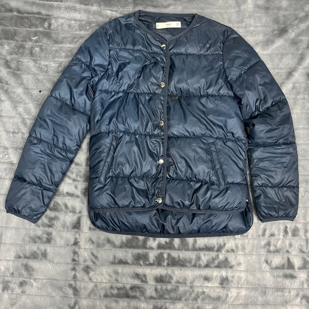 MNG Casual Mango Navy Blue Quilted Collarless Puffer Jacket Womens Size Small
